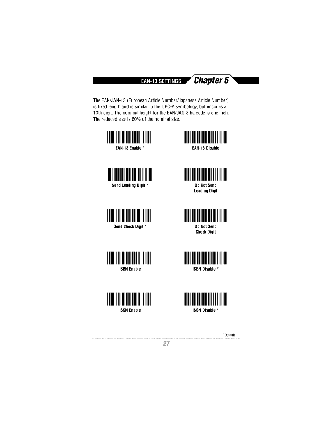 Wasp Bar Code WLR8900 Series manual EAN-13 Settings 