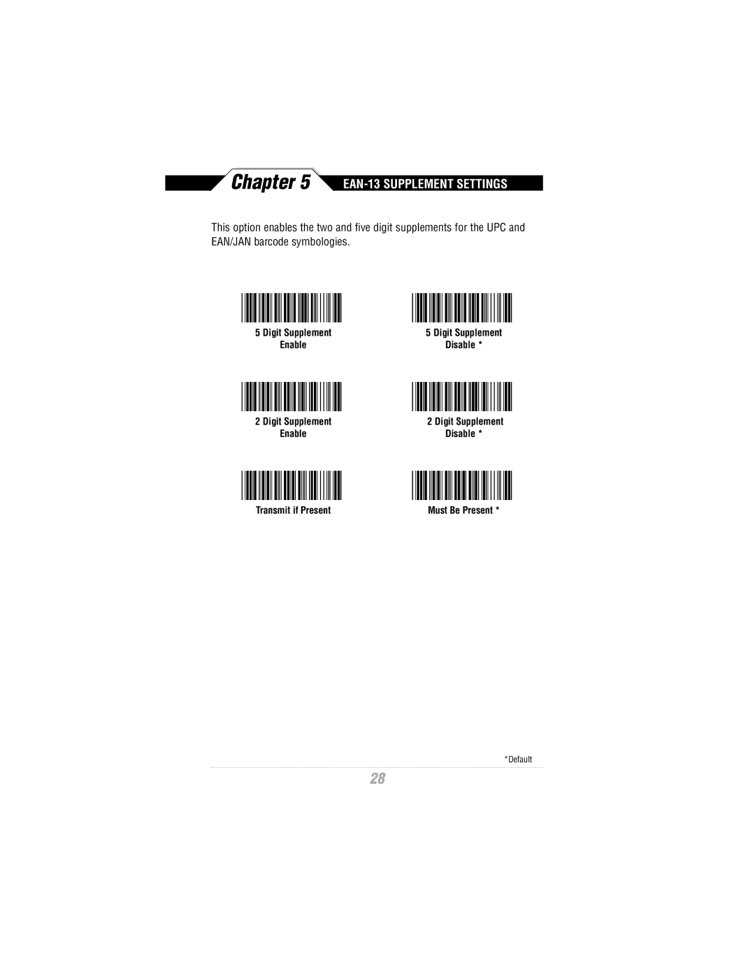 Wasp Bar Code WLR8900 Series manual EAN-13 Supplement Settings 