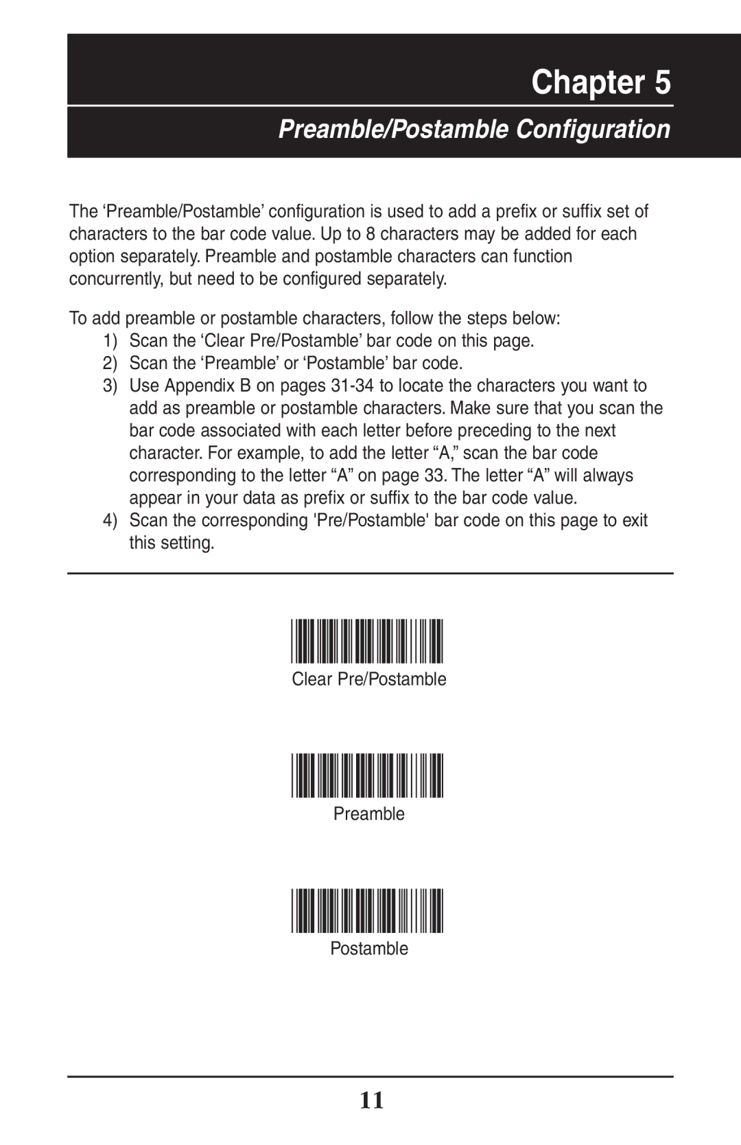 Wasp Bar Code WLR8900 manual Preamble/Postamble Configuration 