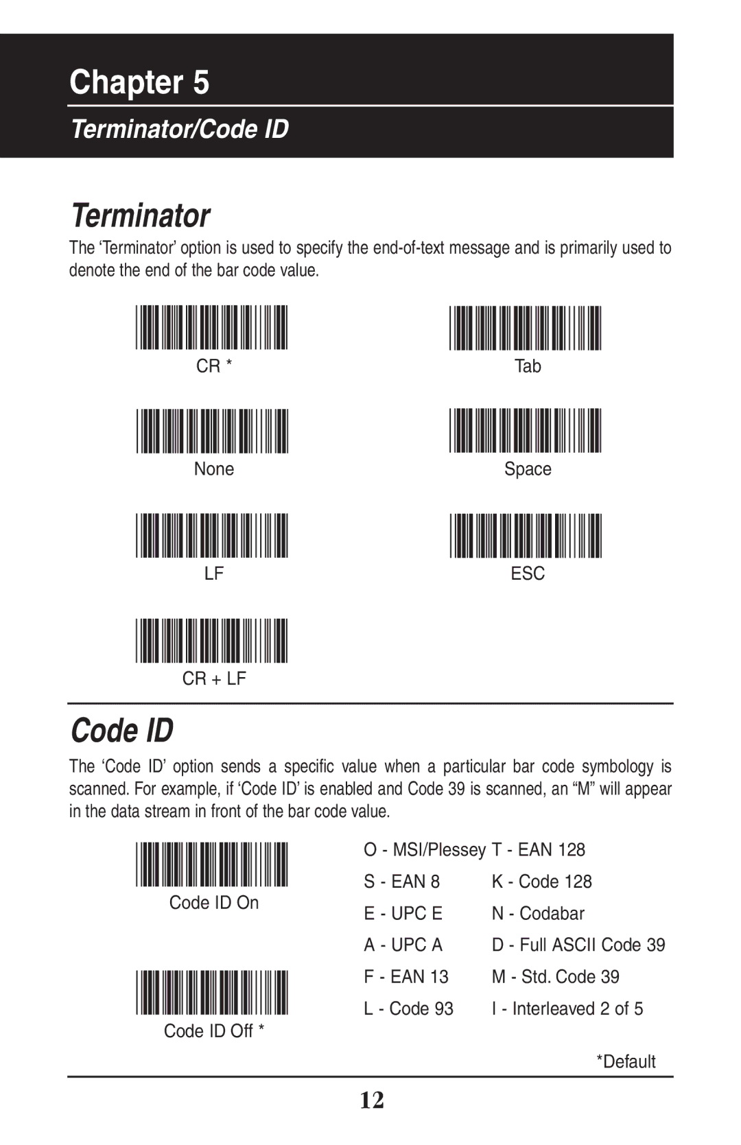 Wasp Bar Code WLR8900 manual Terminator/Code ID 