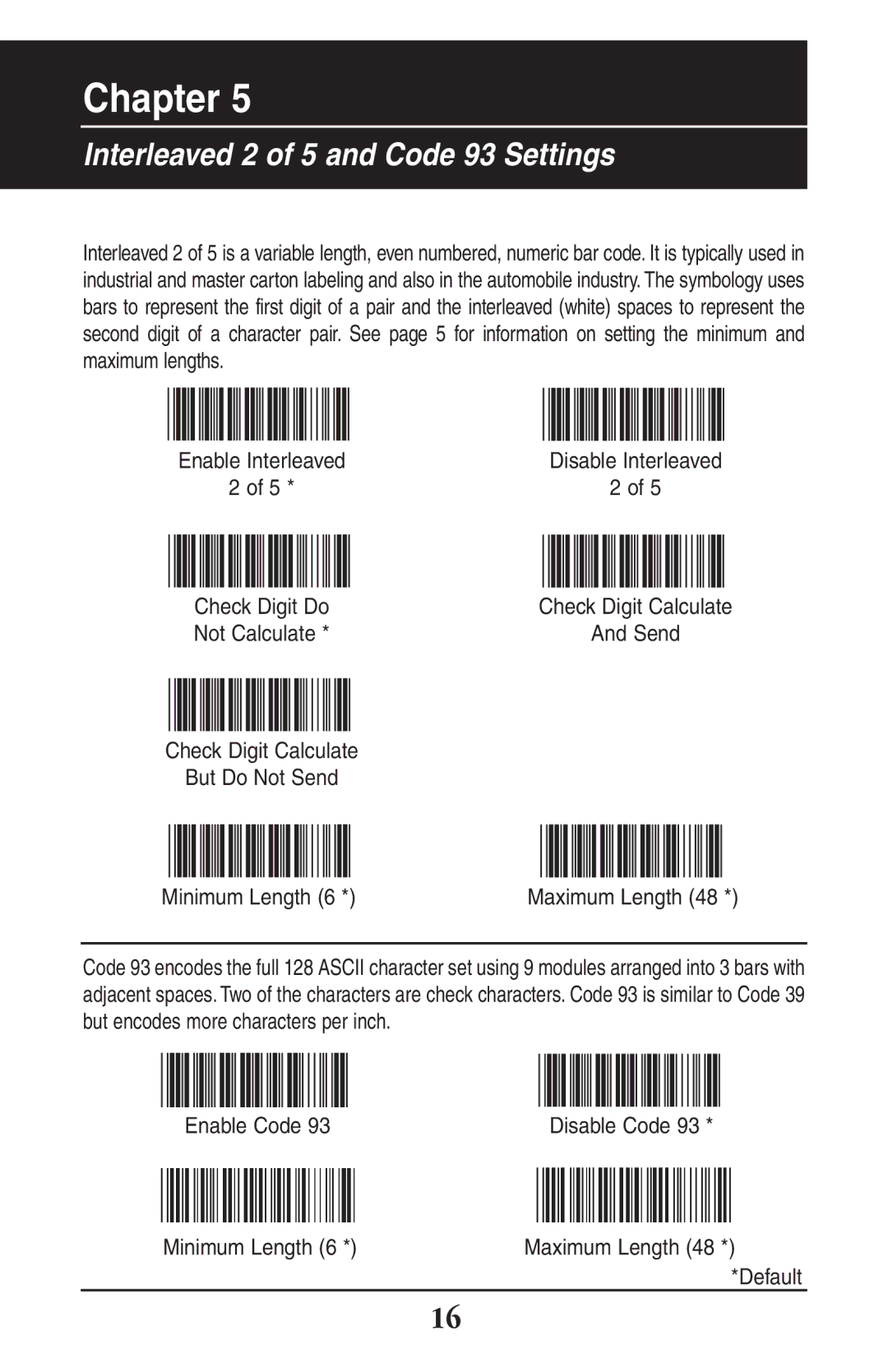 Wasp Bar Code WLR8900 manual Interleaved 2 of 5 and Code 93 Settings 