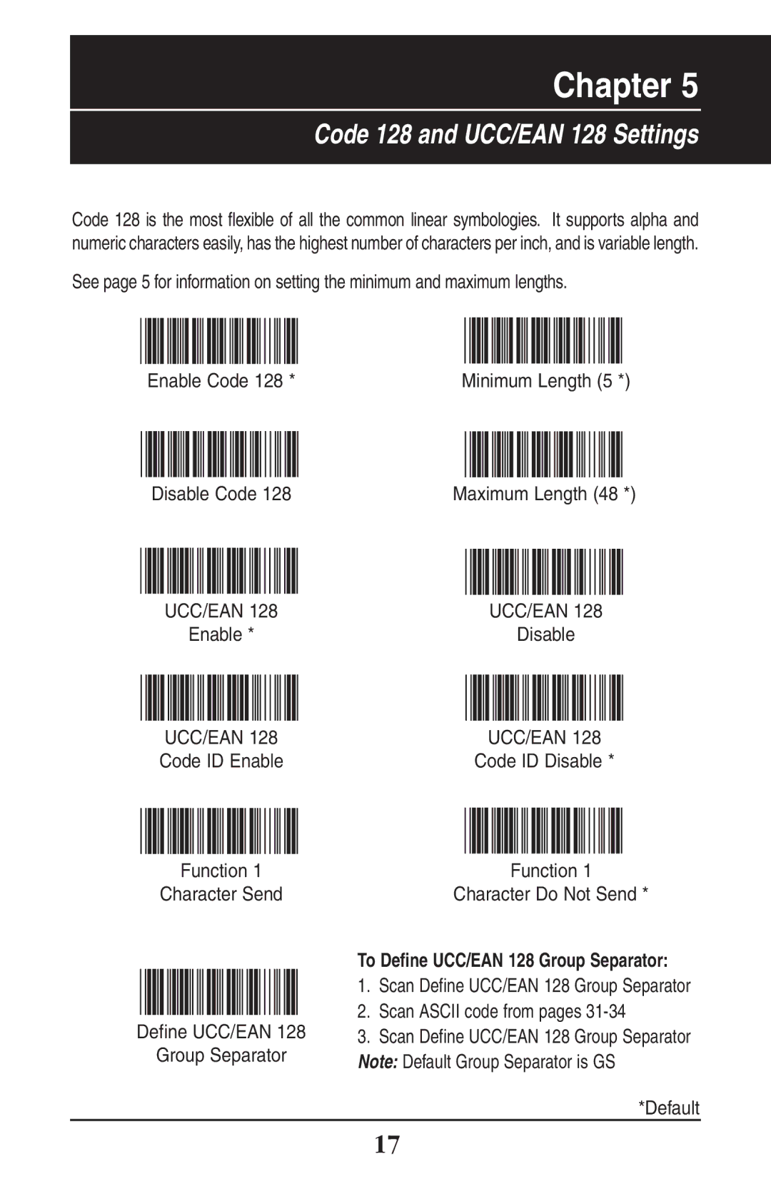 Wasp Bar Code WLR8900 manual Code 128 and UCC/EAN 128 Settings 