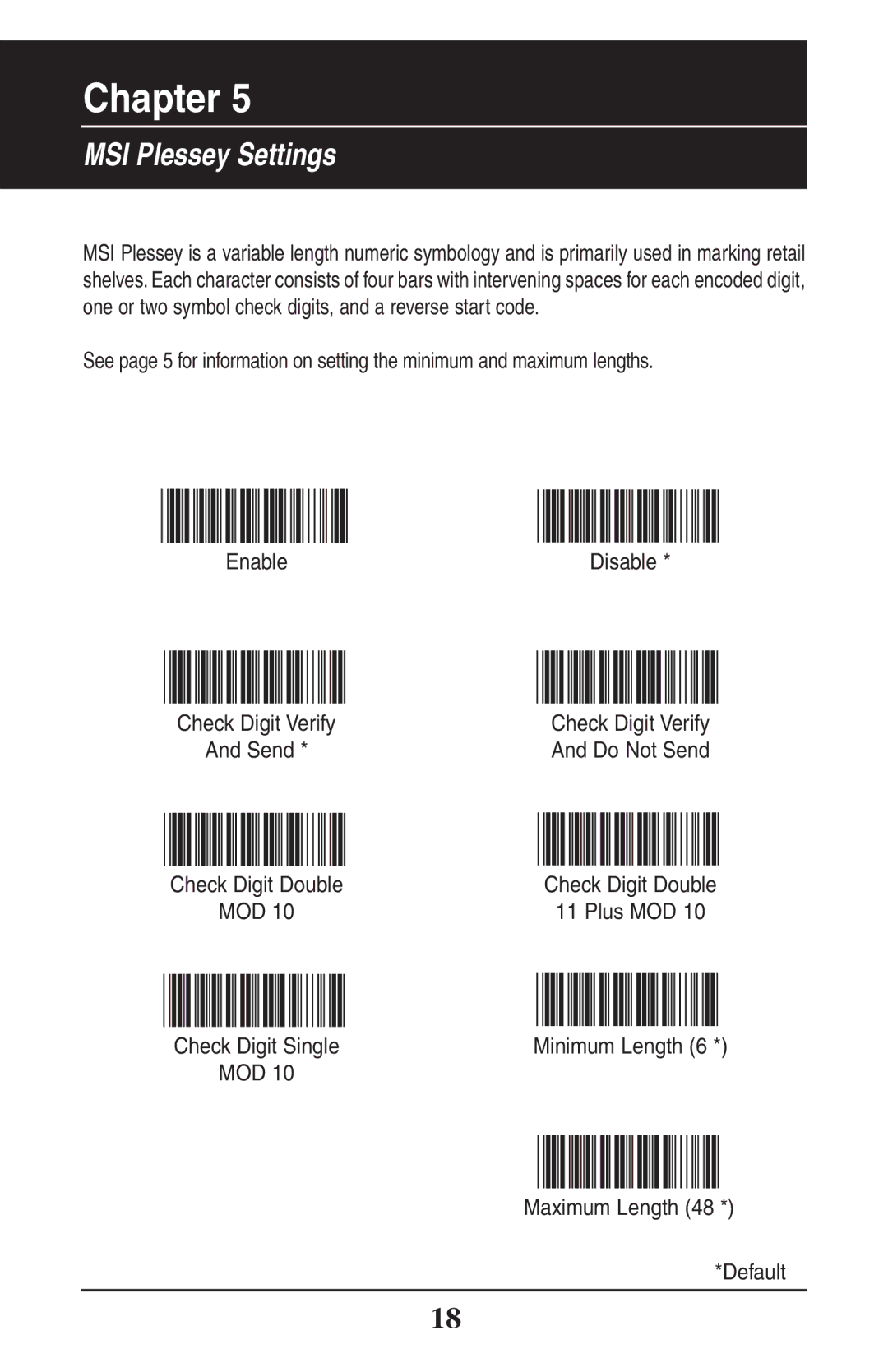 Wasp Bar Code WLR8900 manual MSI Plessey Settings 