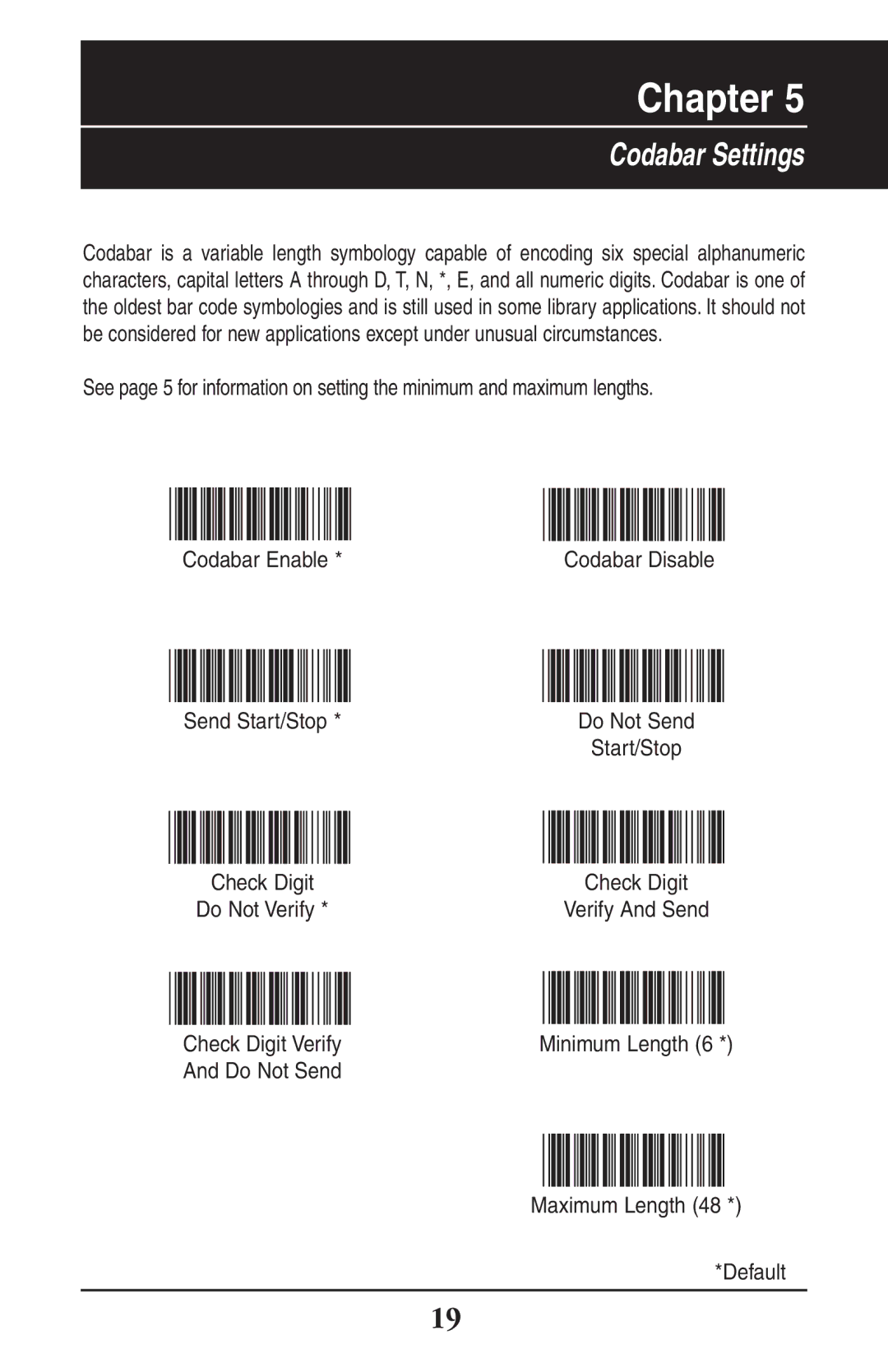 Wasp Bar Code WLR8900 manual Codabar Settings 