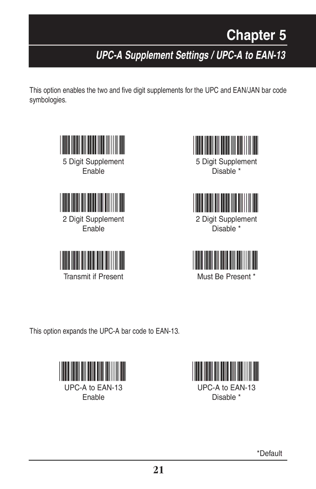 Wasp Bar Code WLR8900 manual UPC-A Supplement Settings / UPC-A to EAN-13 