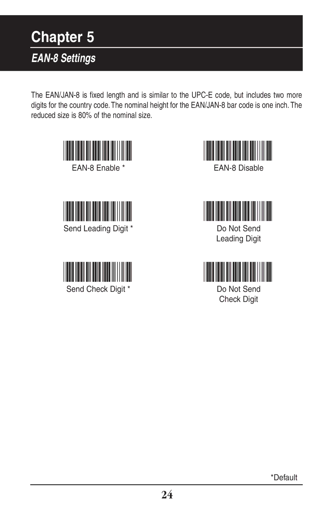 Wasp Bar Code WLR8900 manual EAN-8 Settings 