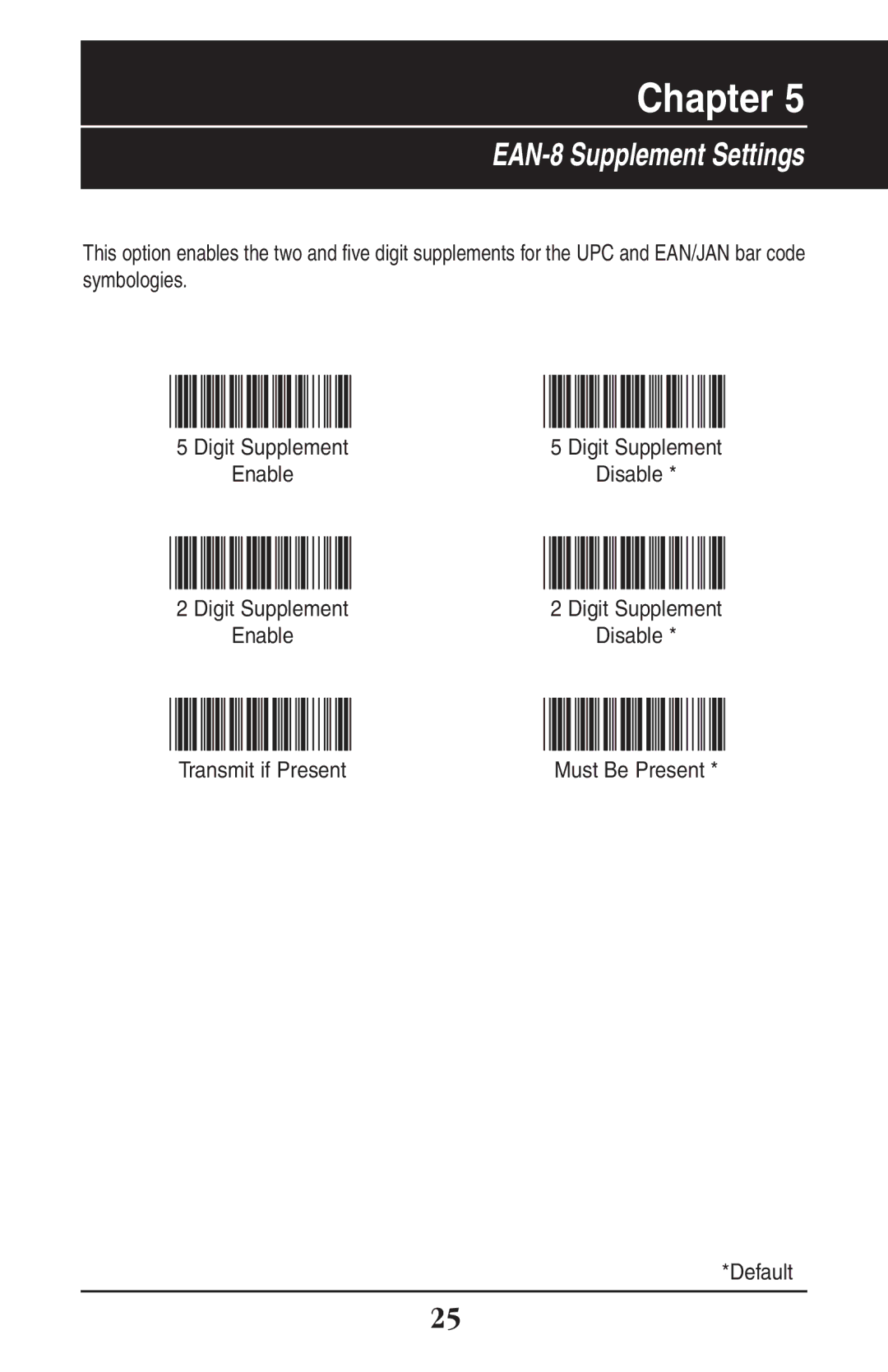 Wasp Bar Code WLR8900 manual EAN-8 Supplement Settings 