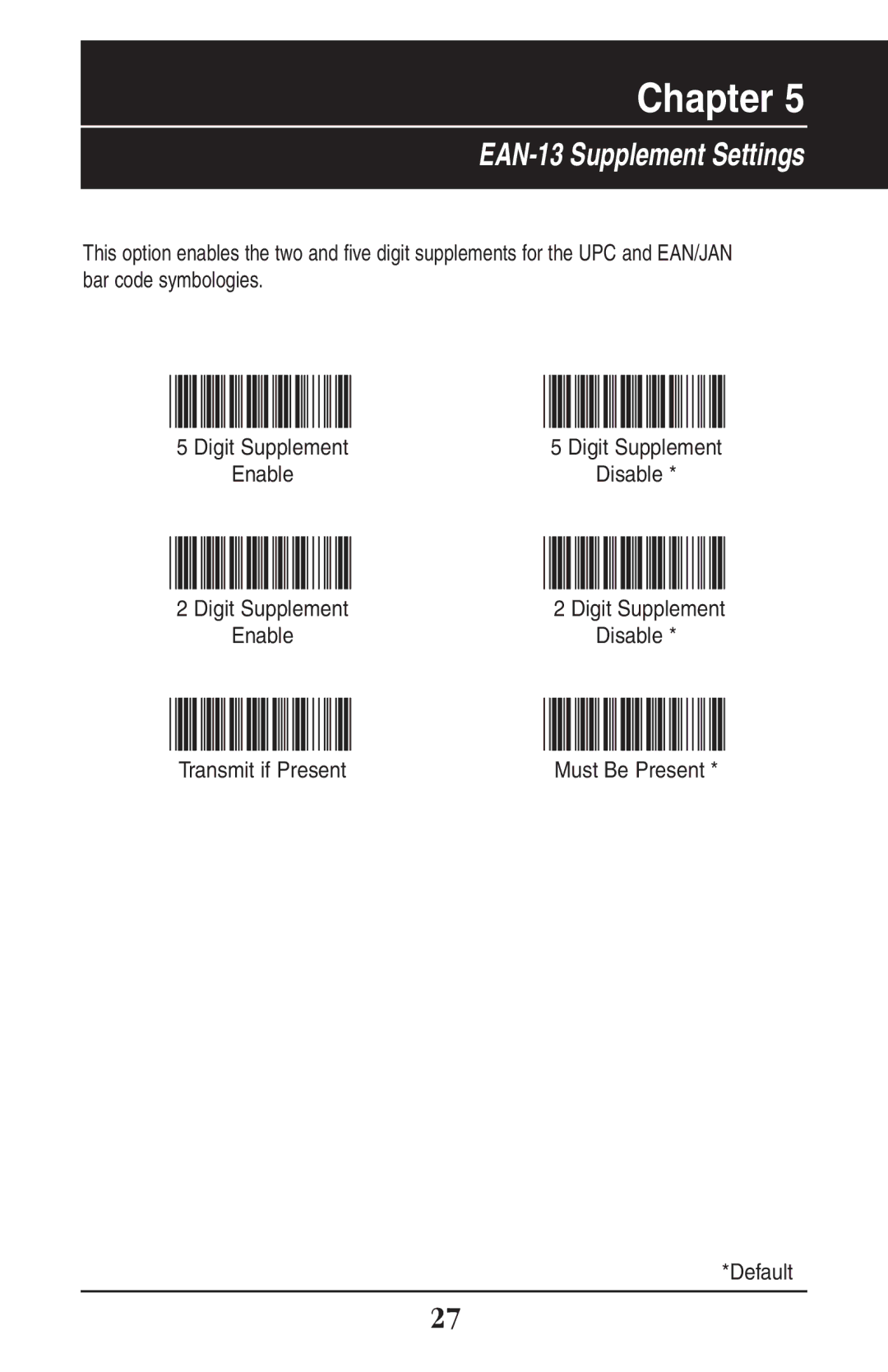 Wasp Bar Code WLR8900 manual EAN-13 Supplement Settings 