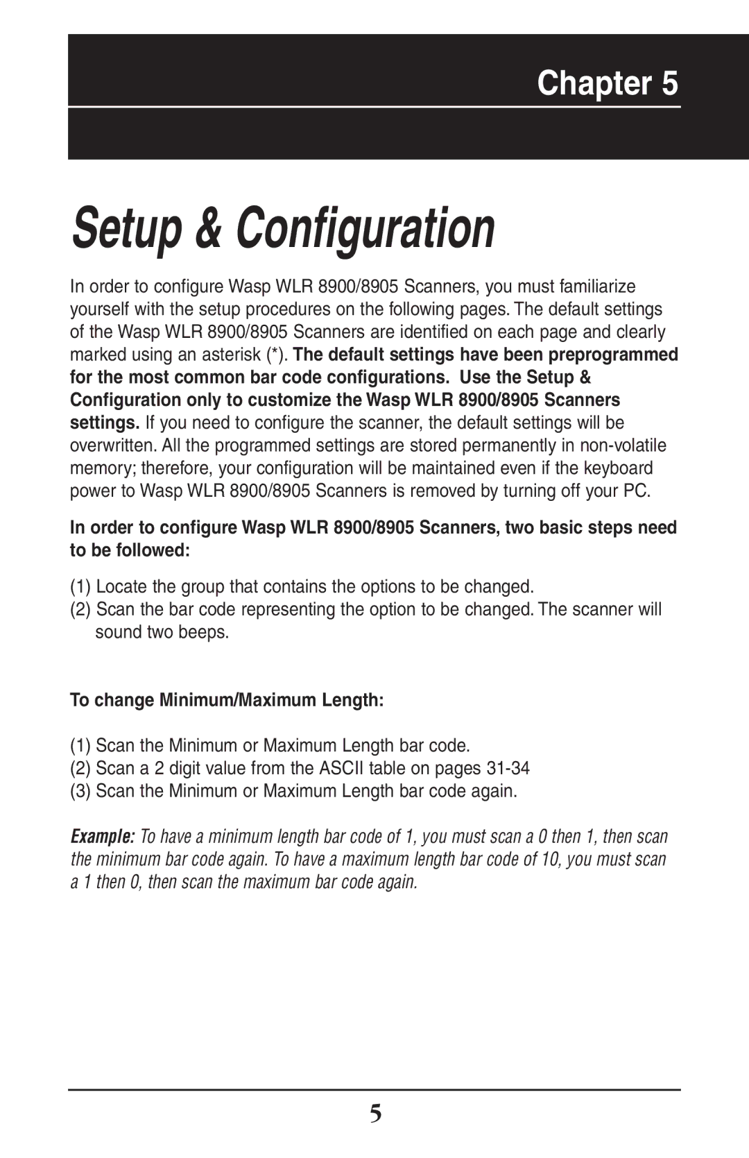 Wasp Bar Code WLR8900 manual Setup & Configuration 