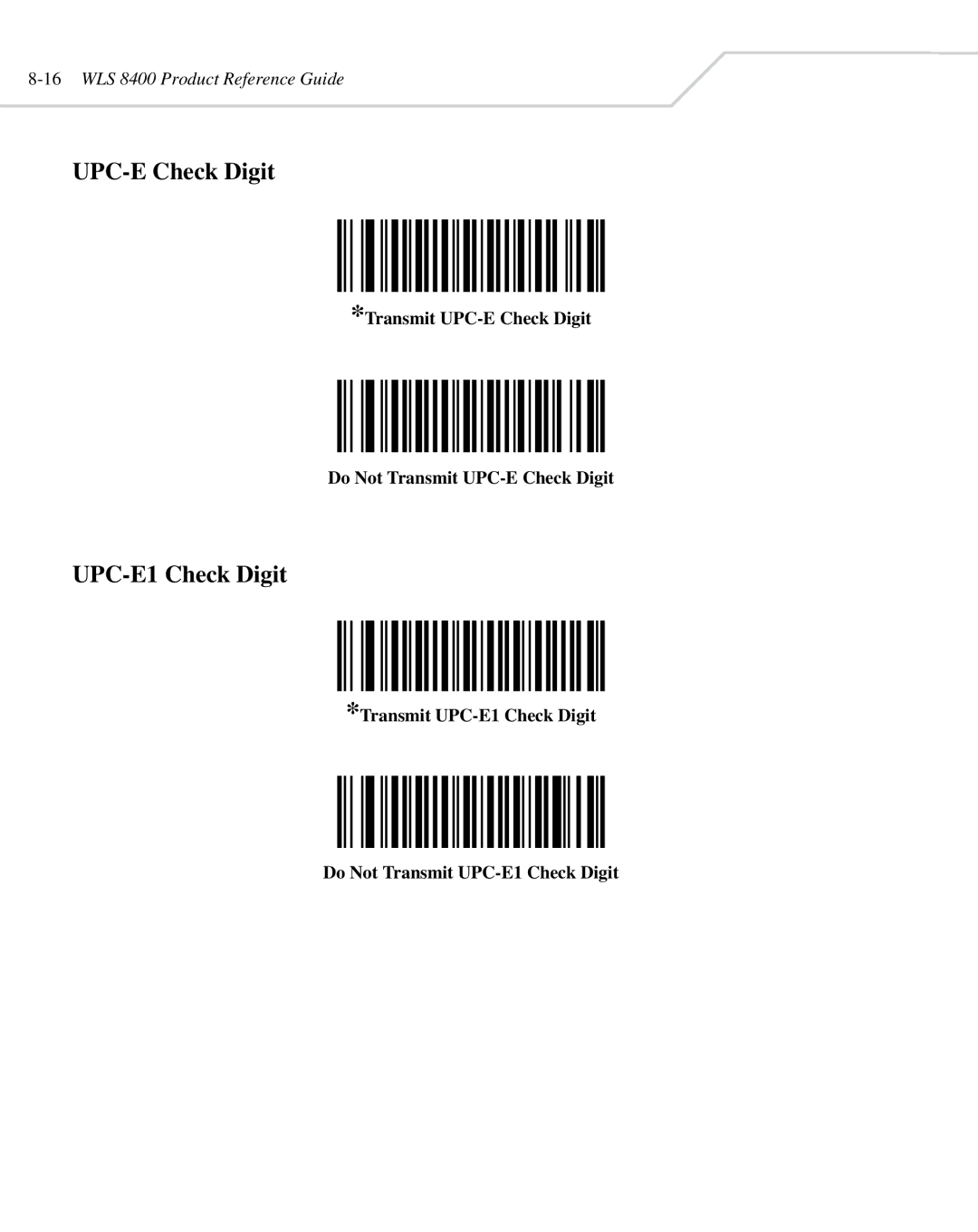 Wasp Bar Code WLS 8400 ER, WLS 8400 FZ manual UPC-E Check Digit, UPC-E1 Check Digit 