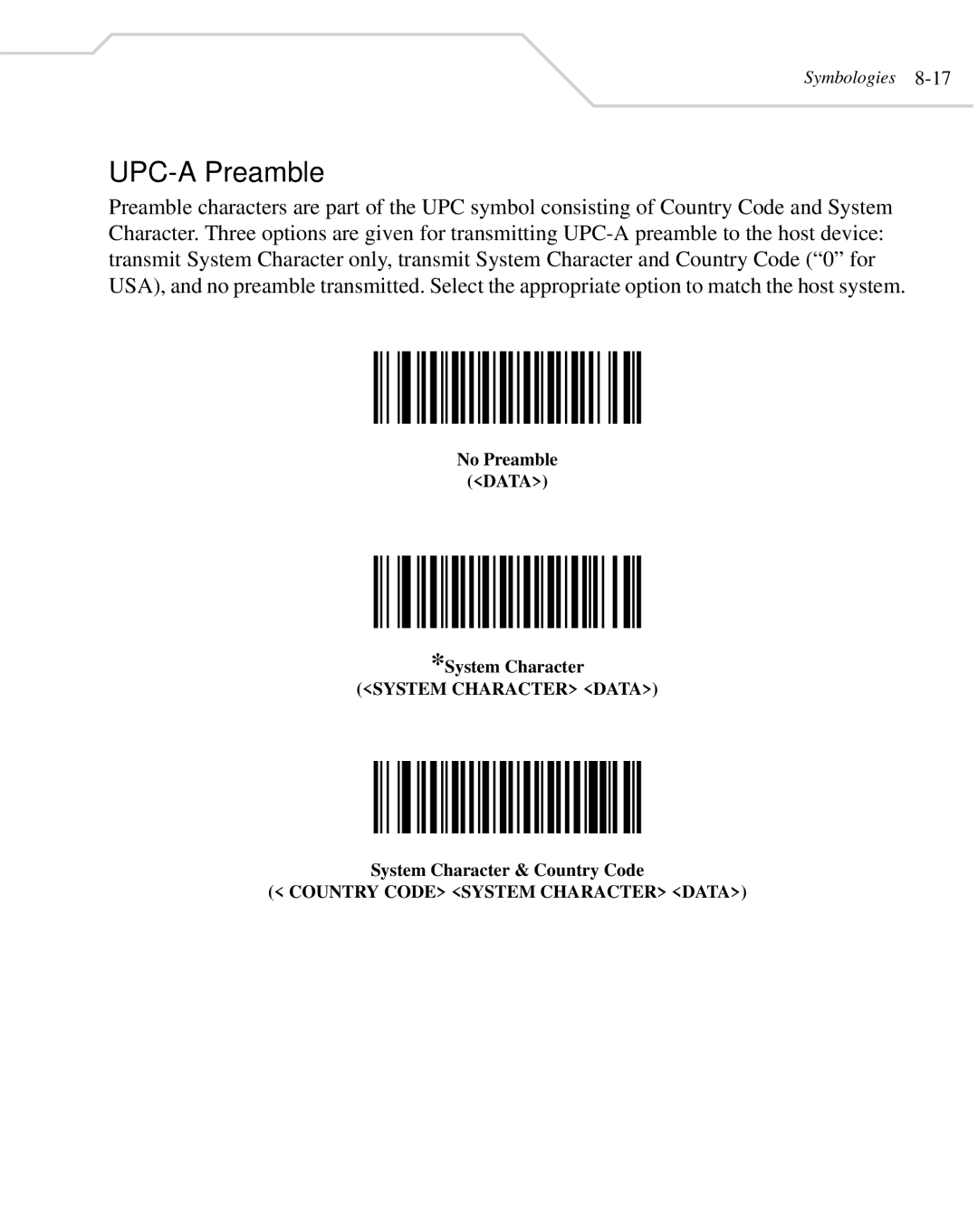 Wasp Bar Code WLS 8400 FZ, WLS 8400 ER UPC-A Preamble, No Preamble Data System Character, System Character & Country Code 