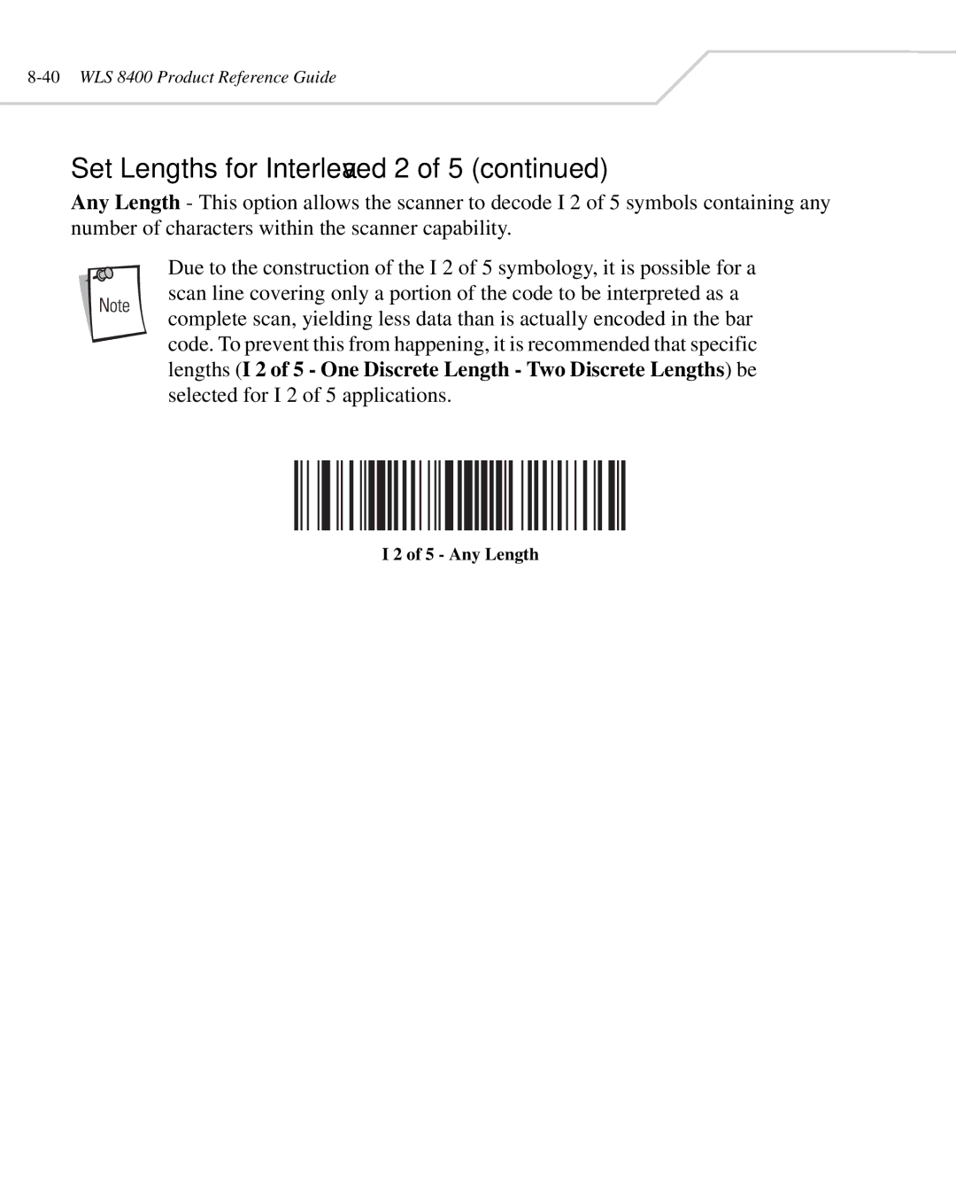 Wasp Bar Code WLS 8400 ER, WLS 8400 FZ manual Any Length 