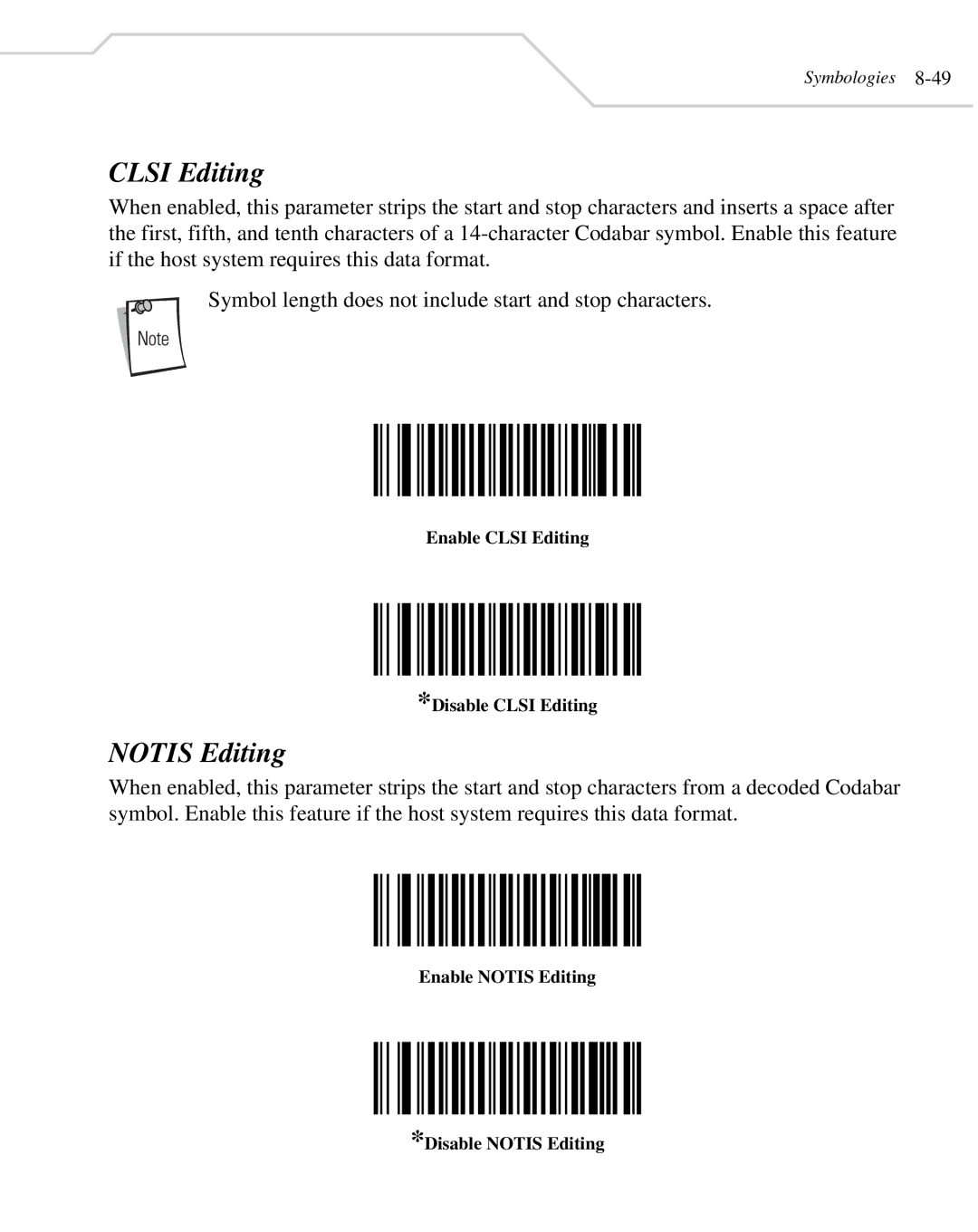 Wasp Bar Code WLS 8400 FZ, WLS 8400 ER manual Notis Editing, Enable Clsi Editing Disable Clsi Editing 