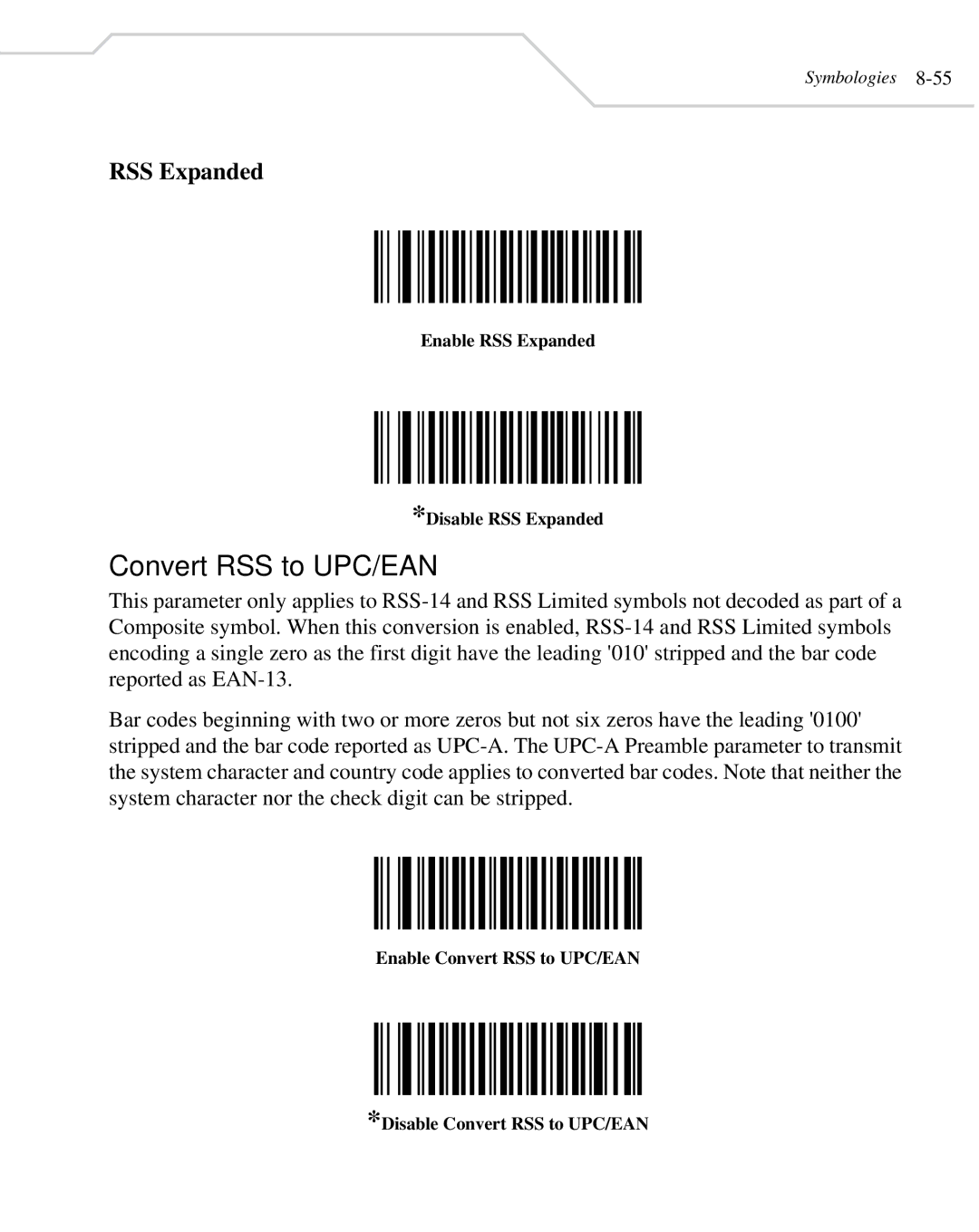 Wasp Bar Code WLS 8400 FZ, WLS 8400 ER manual Convert RSS to UPC/EAN, Enable RSS Expanded Disable RSS Expanded 