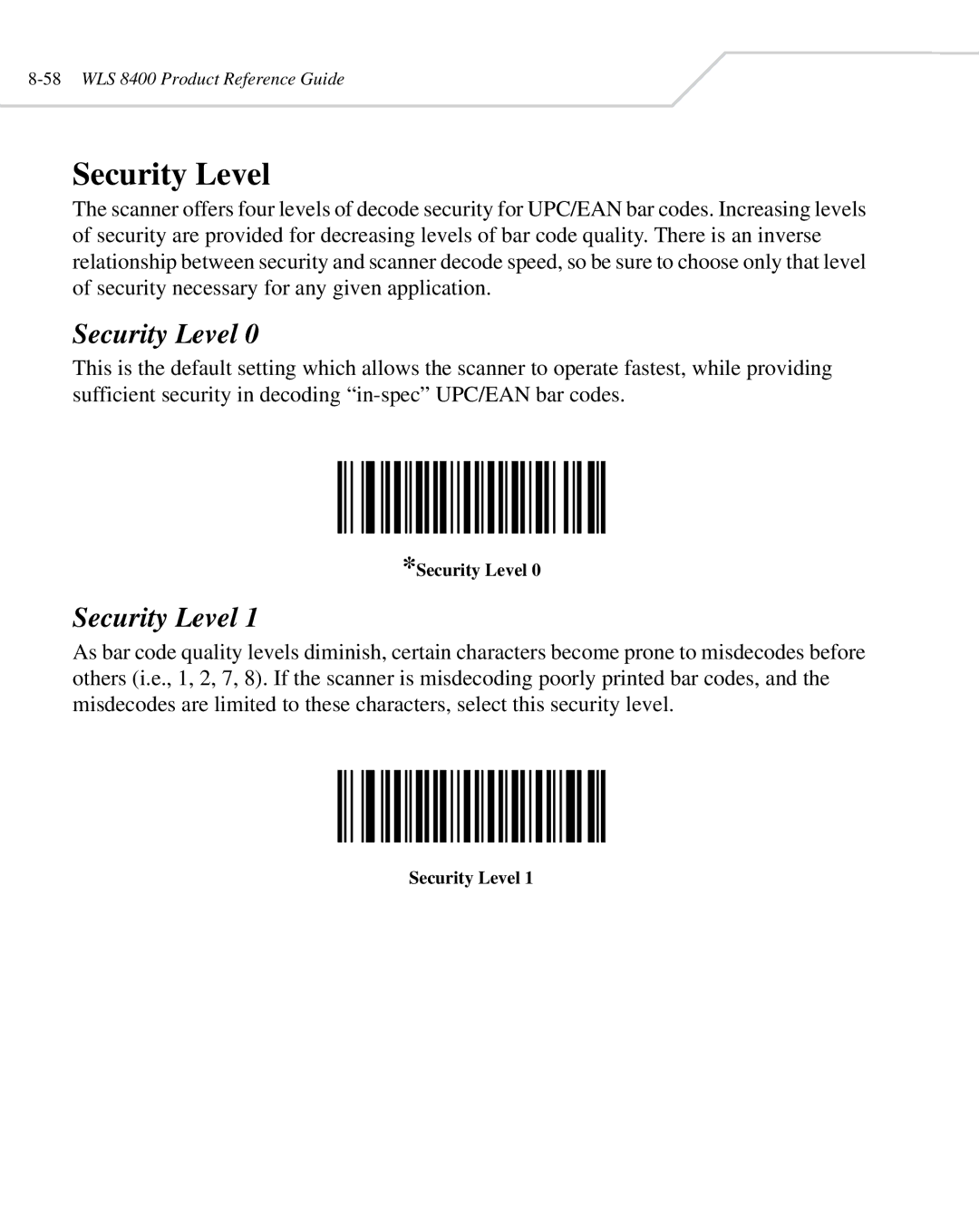 Wasp Bar Code WLS 8400 ER, WLS 8400 FZ manual Security Level 