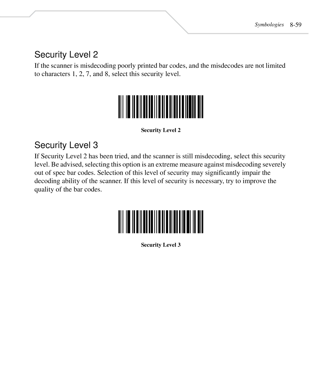 Wasp Bar Code WLS 8400 FZ, WLS 8400 ER manual Security Level 