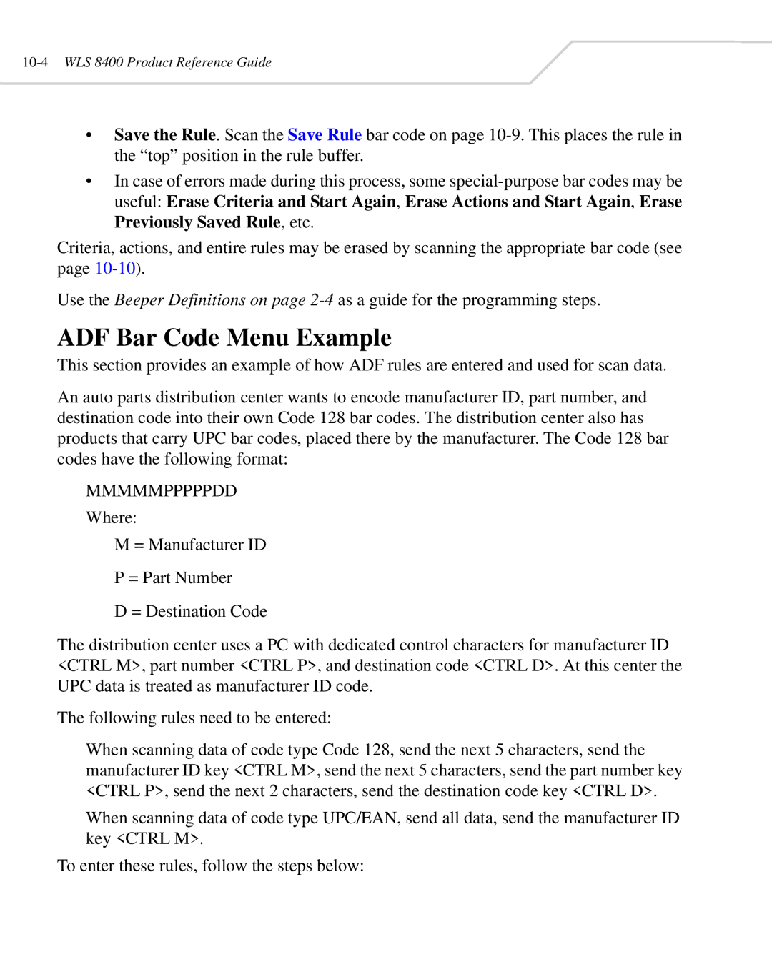 Wasp Bar Code WLS 8400 ER, WLS 8400 FZ manual ADF Bar Code Menu Example, Mmmmmpppppdd 