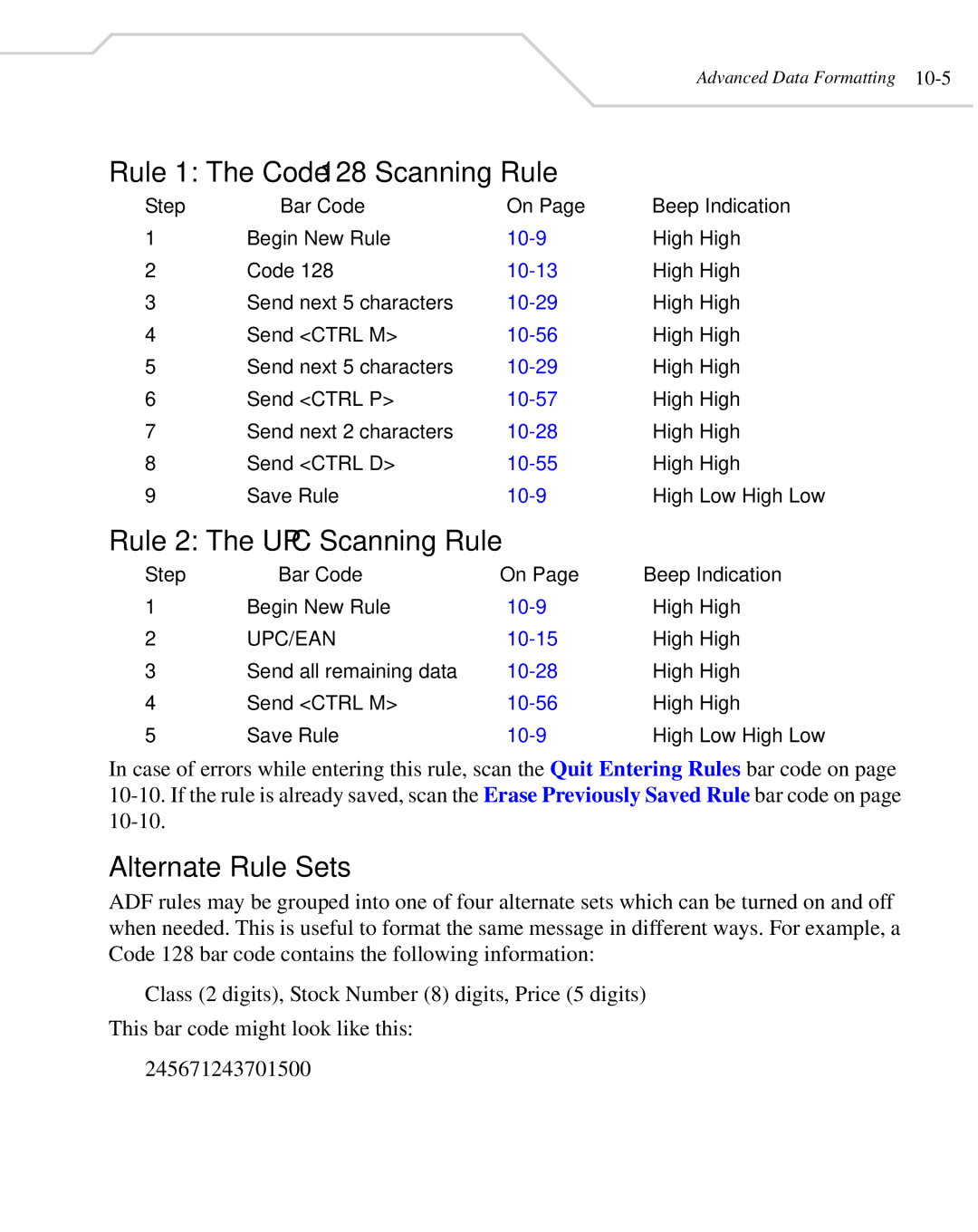 Wasp Bar Code WLS 8400 FZ manual Rule 1 The Code 128 Scanning Rule, Rule 2 The UPC Scanning Rule, Alternate Rule Sets 