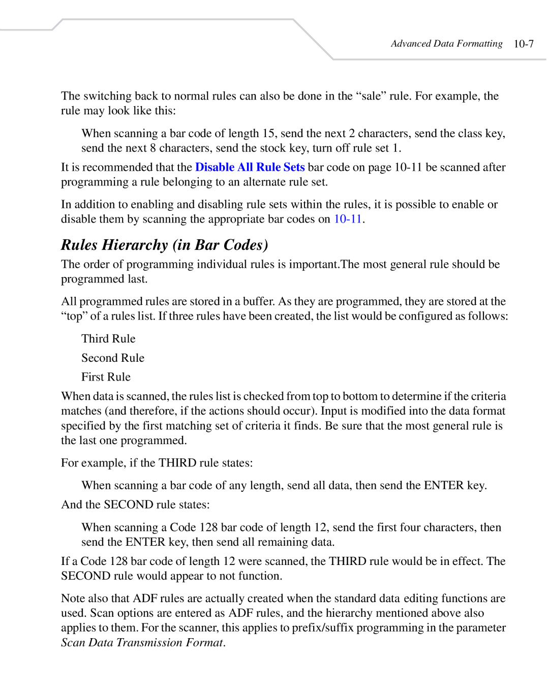 Wasp Bar Code WLS 8400 FZ, WLS 8400 ER manual Rules Hierarchy in Bar Codes 