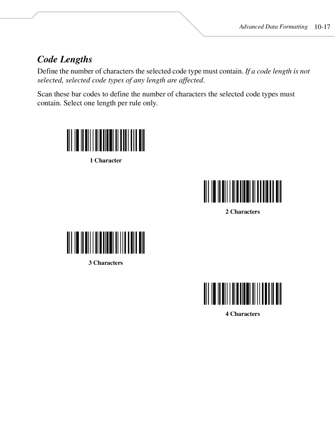 Wasp Bar Code WLS 8400 FZ, WLS 8400 ER manual Code Lengths, Character Characters 