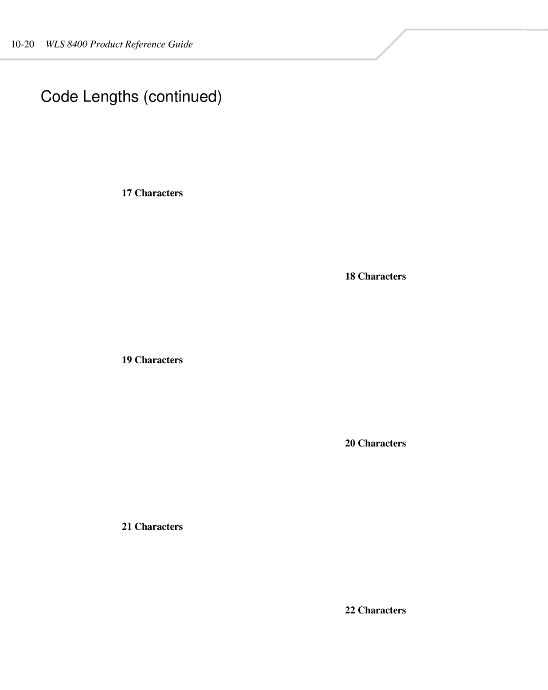 Wasp Bar Code WLS 8400 ER, WLS 8400 FZ manual 10-20WLS 8400 Product Reference Guide 