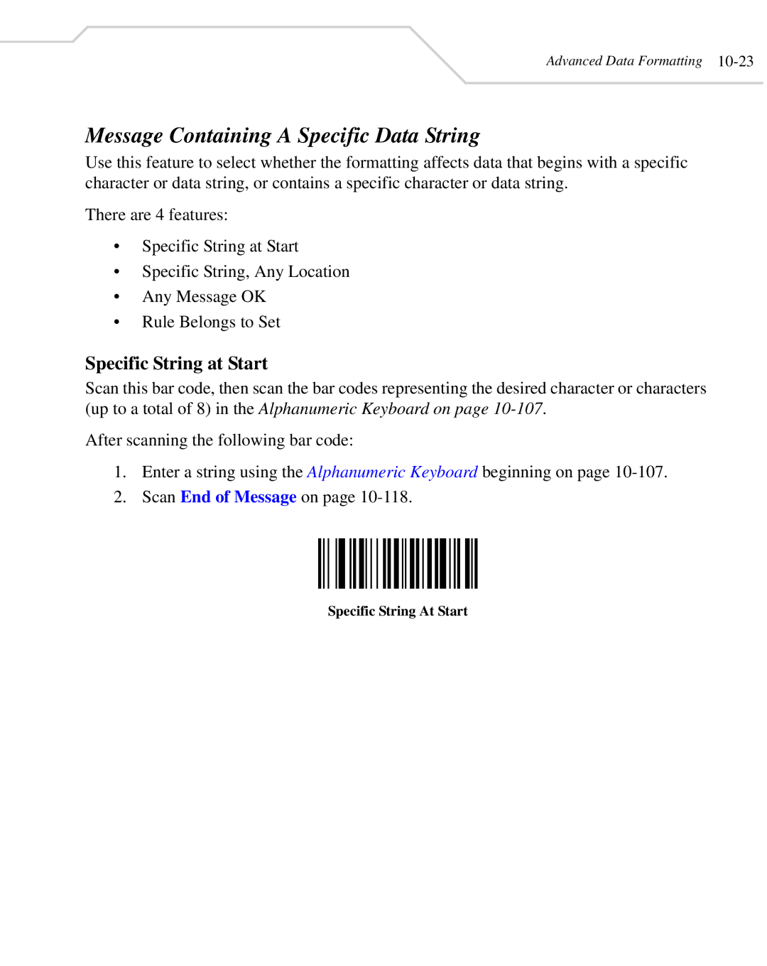 Wasp Bar Code WLS 8400 FZ Message Containing a Specific Data String, Specific String at Start, Specific String At Start 