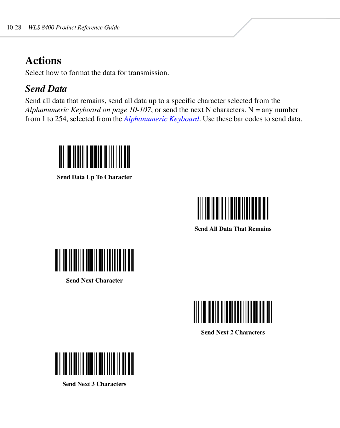 Wasp Bar Code WLS 8400 ER, WLS 8400 FZ manual Actions, Send Data 