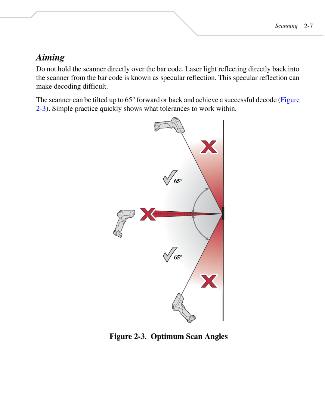 Wasp Bar Code WLS 8400 FZ, WLS 8400 ER manual Aiming, Optimum Scan Angles 