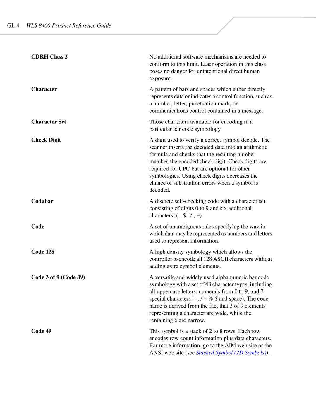 Wasp Bar Code WLS 8400 ER, WLS 8400 FZ manual Character Set, Check Digit, Code 3 of 9 Code 