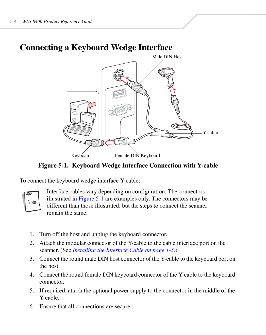 Wasp Bar Code WLS 8400 ER manual Connecting a Keyboard Wedge Interface, Keyboard Wedge Interface Connection with Y-cable 