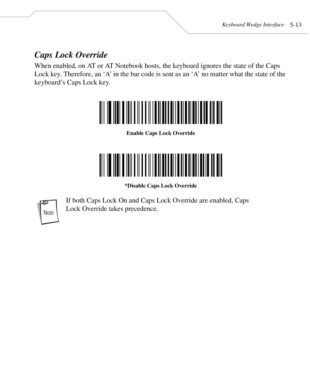 Wasp Bar Code WLS 8400 FZ, WLS 8400 ER manual Enable Caps Lock Override Disable Caps Lock Override 