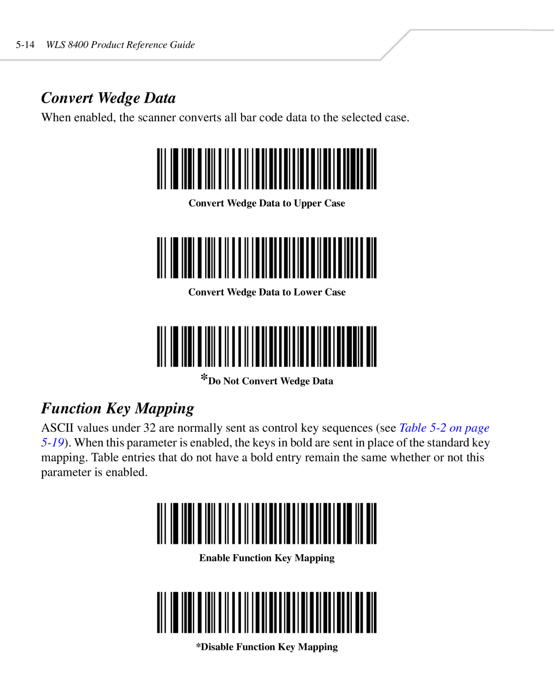 Wasp Bar Code WLS 8400 ER, WLS 8400 FZ manual Convert Wedge Data, Function Key Mapping 