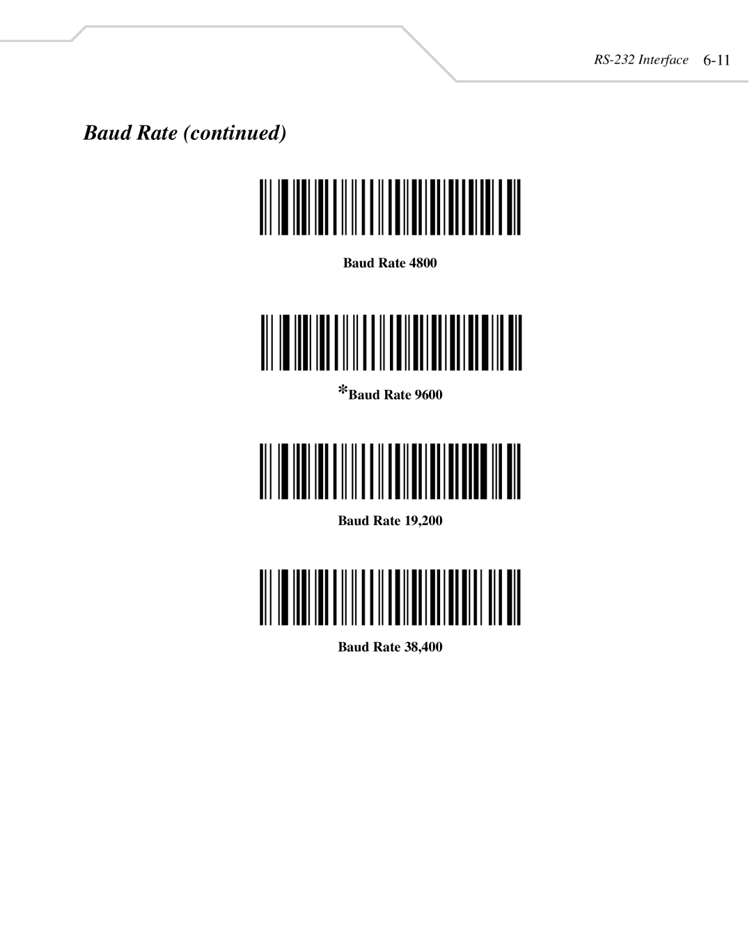 Wasp Bar Code WLS 8400 FZ, WLS 8400 ER manual Baud Rate Baud Rate 19,200 Baud Rate 38,400 