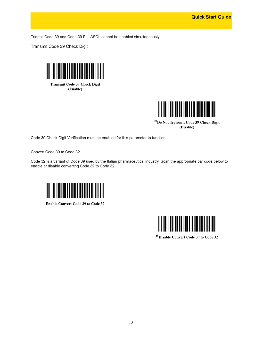 Wasp Bar Code WLS 9500 quick start Transmit Code 39 Check Digit, Convert Code 39 to Code 