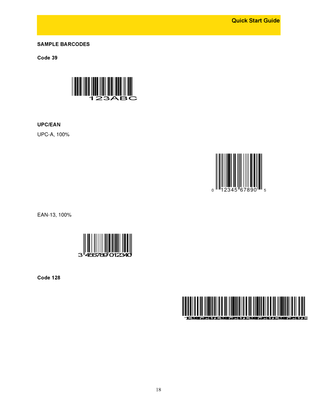 Wasp Bar Code WLS 9500 quick start Sample Barcodes, UPC-A, 100%, EAN-13, 100% 