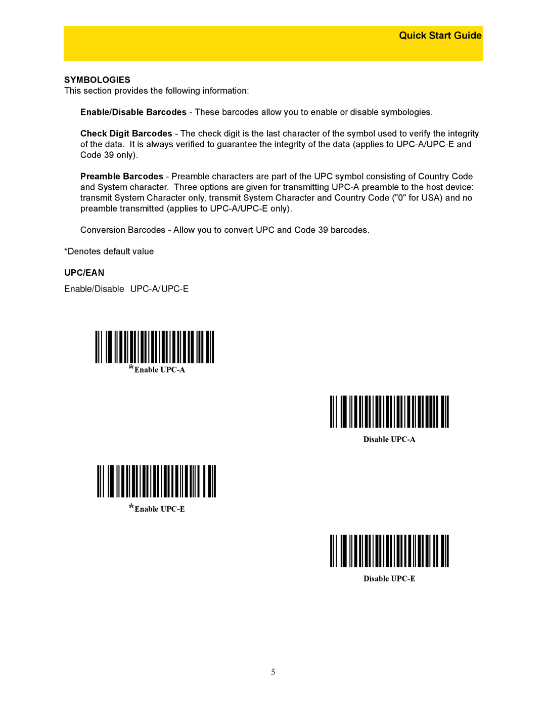 Wasp Bar Code WLS 9500 quick start Symbologies, Upc/Ean, Enable/Disable UPC-A/UPC-E 