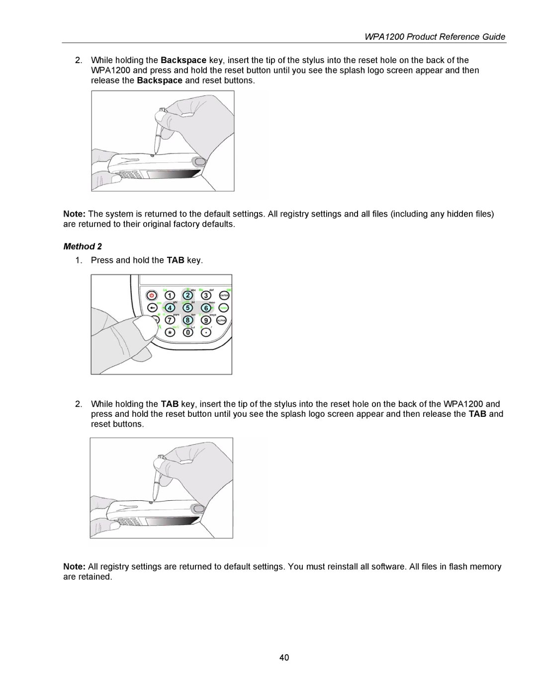 Wasp Bar Code WPA1200 manual Method 