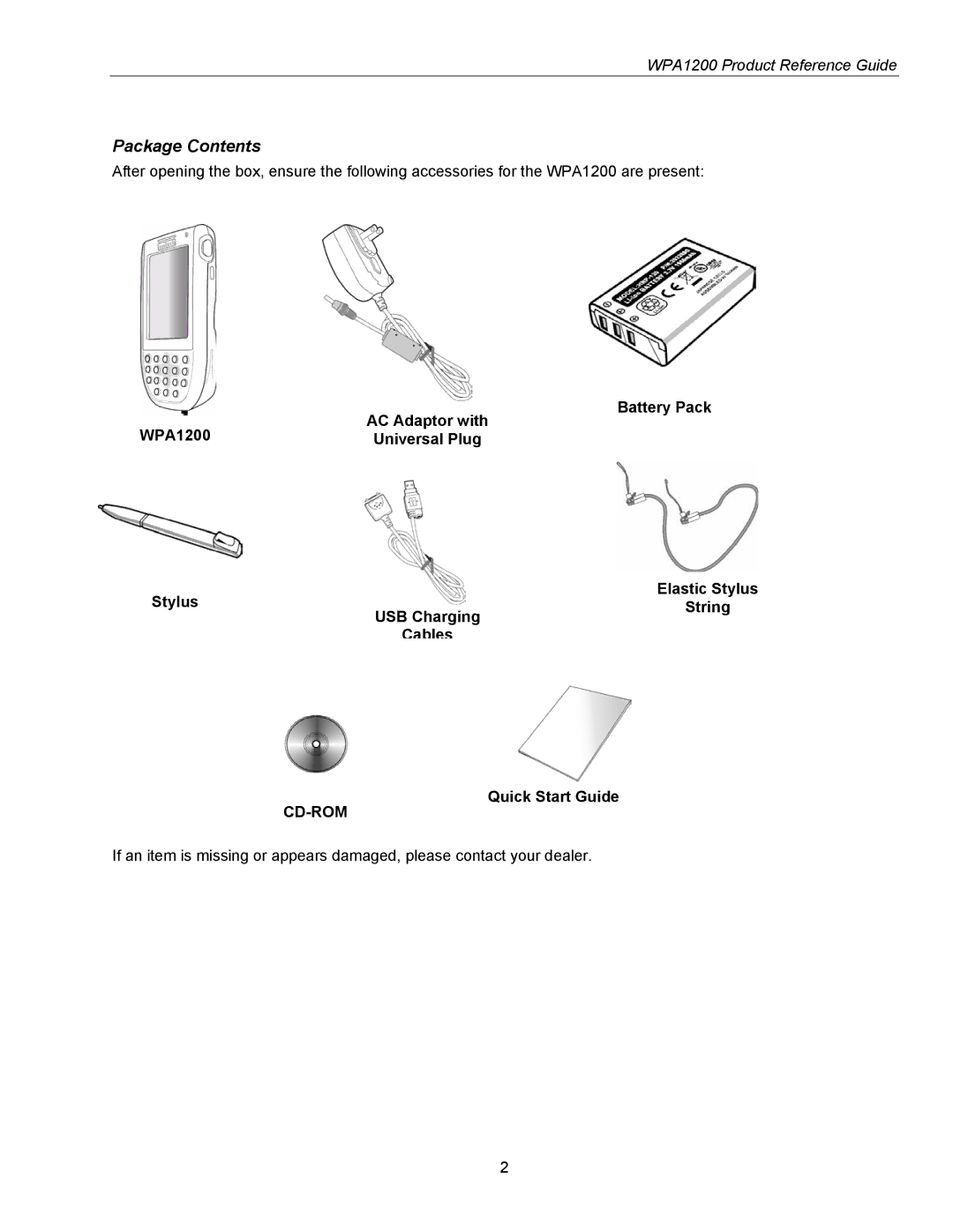 Wasp Bar Code WPA1200 manual Package Contents 