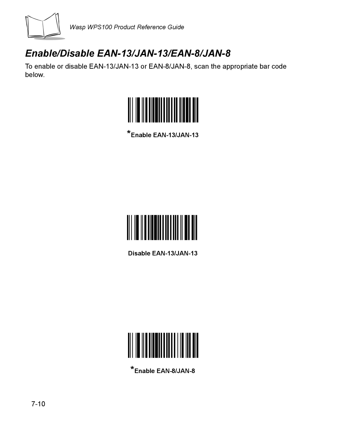 Wasp Bar Code WPS100 manual Enable/Disable EAN-13/JAN-13/EAN-8/JAN-8 