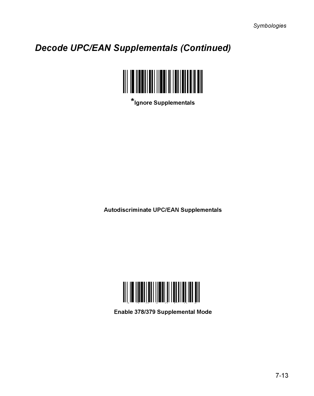 Wasp Bar Code WPS100 manual Ignore Supplementals Autodiscriminate UPC/EAN Supplementals, Enable 378/379 Supplemental Mode 