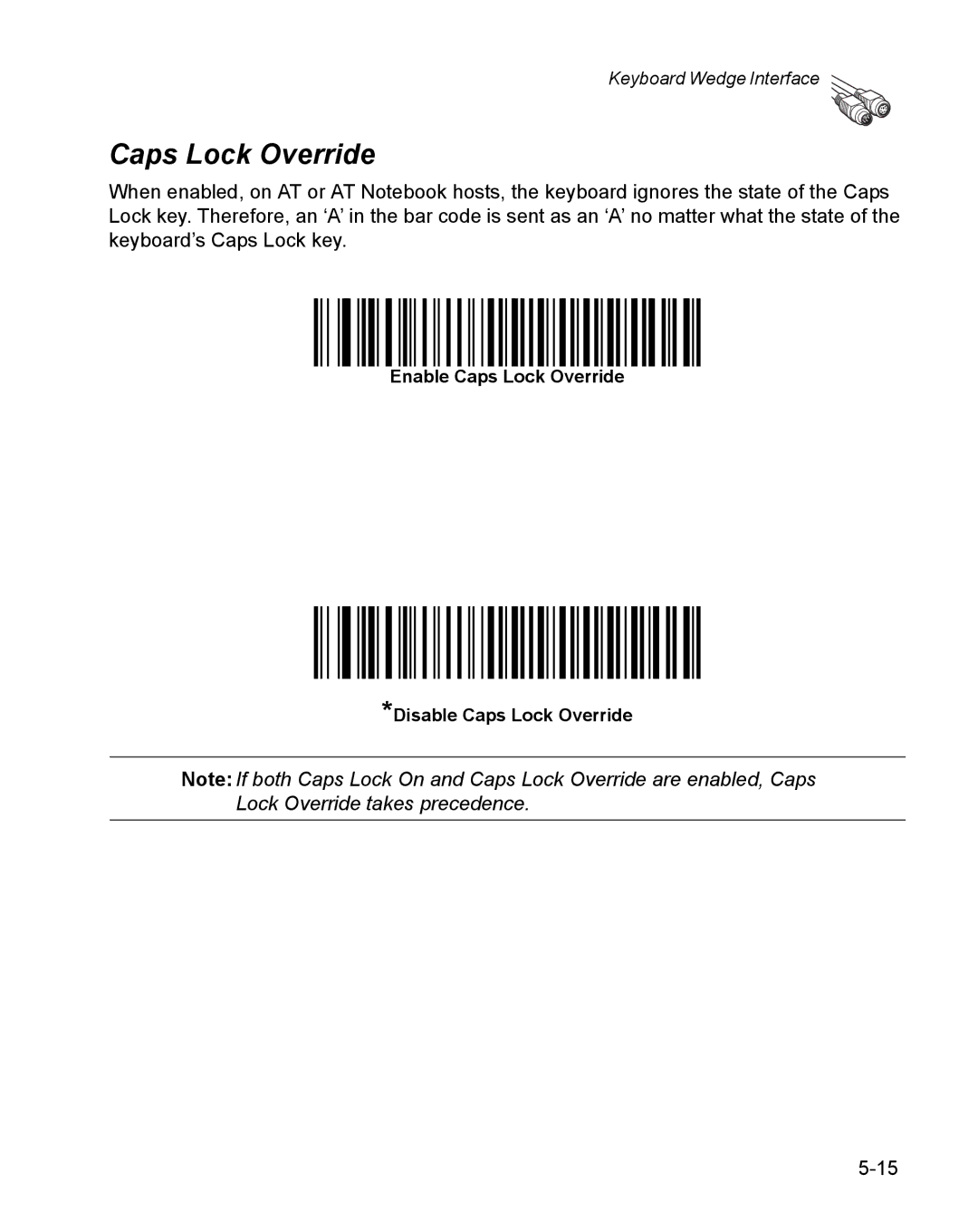 Wasp Bar Code WPS100 manual Enable Caps Lock Override Disable Caps Lock Override 