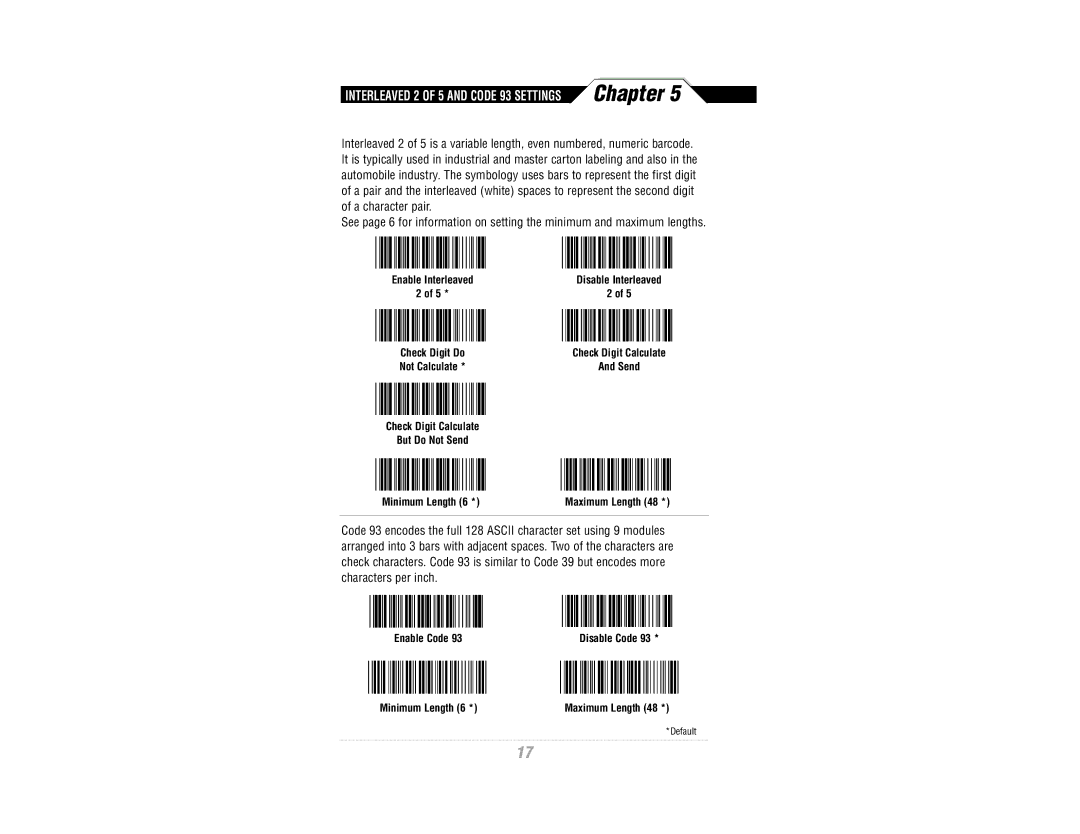 Wasp Bar Code WWR2900 manual Interleaved 2 of 5 and Code 93 Settings 