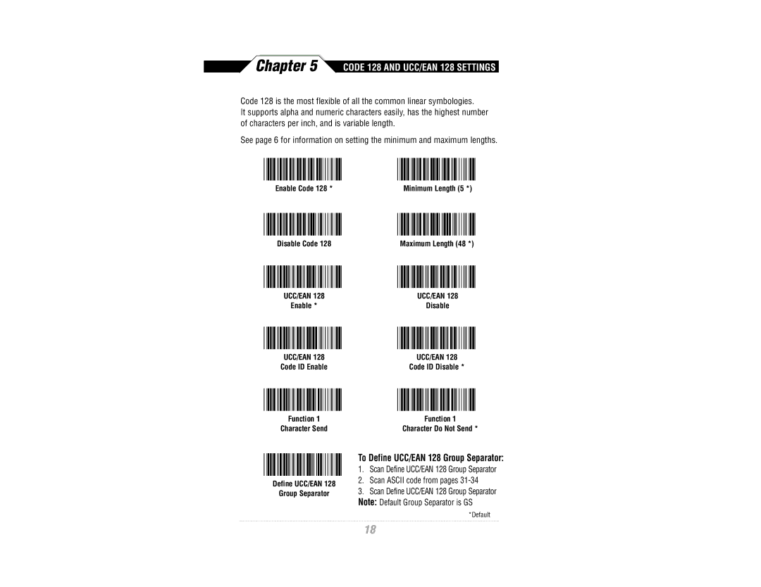 Wasp Bar Code WWR2900 manual Code 128 and UCC/EAN 128 Settings, Disable Code 