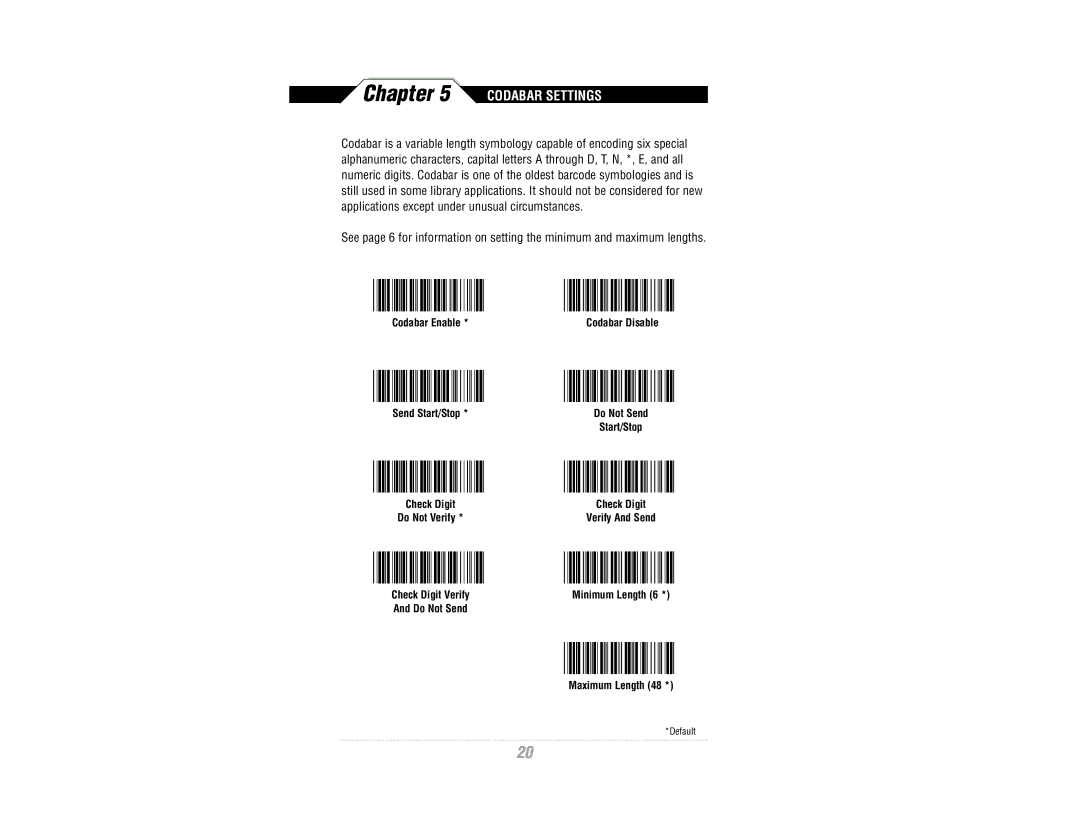 Wasp Bar Code WWR2900 manual Codabar Settings 