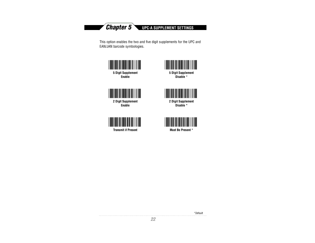 Wasp Bar Code WWR2900 manual UPC-A Supplement Settings 