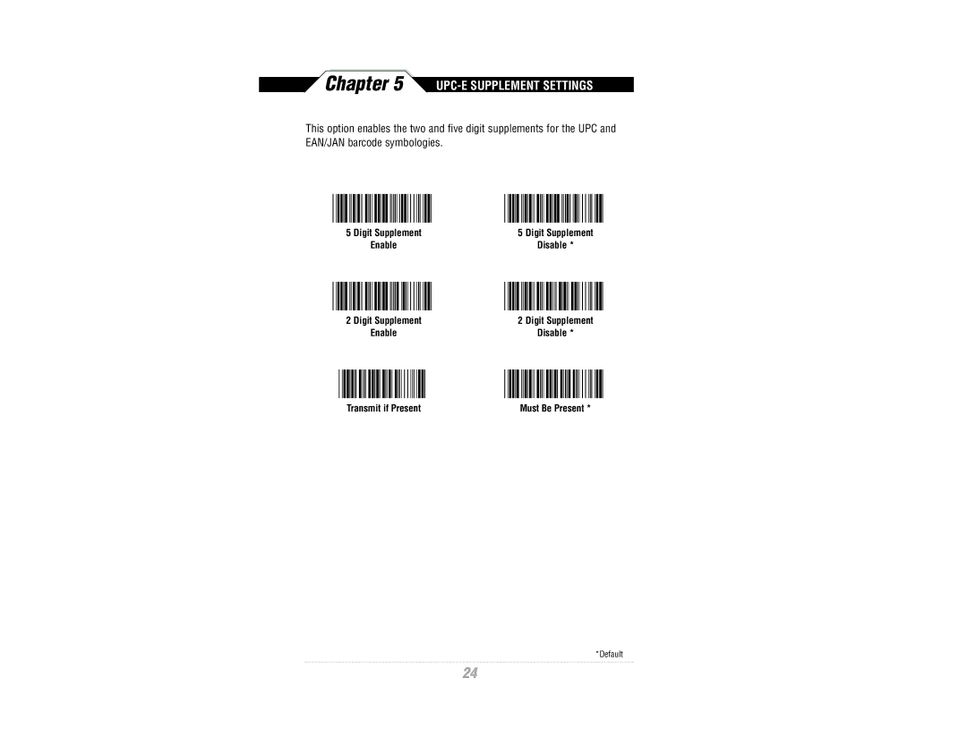 Wasp Bar Code WWR2900 manual UPC-E Supplement Settings 