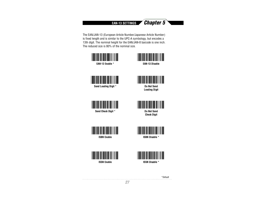 Wasp Bar Code WWR2900 manual EAN-13 Settings 