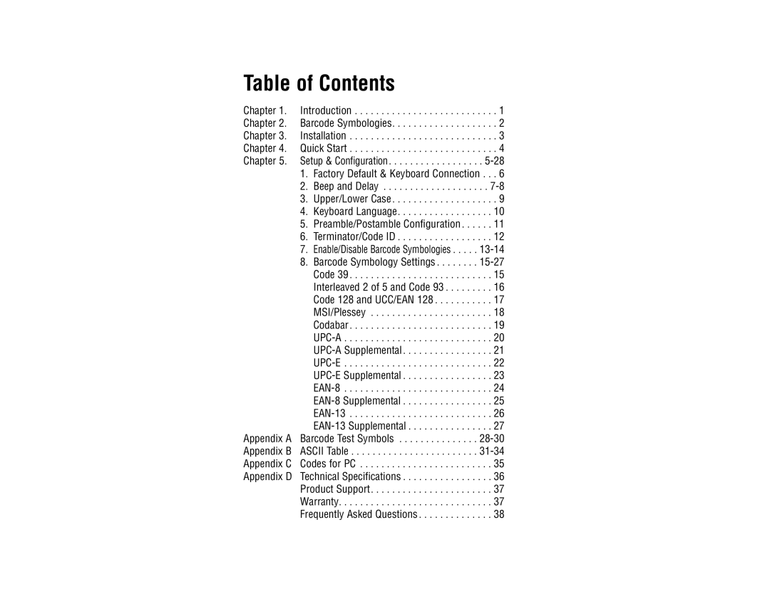 Wasp Bar Code WWR2900 manual Table of Contents 