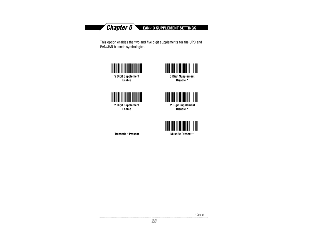 Wasp Bar Code WWR2900 manual EAN-13 Supplement Settings 