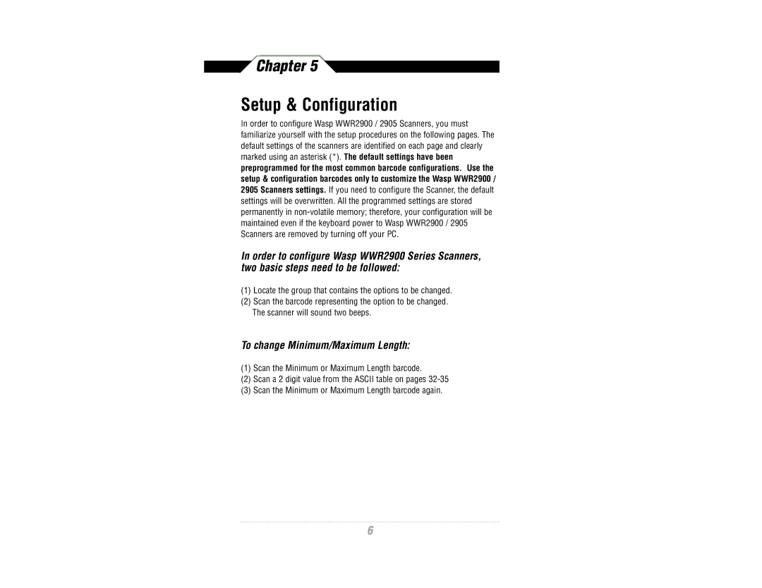 Wasp Bar Code WWR2900 manual Setup & Configuration 